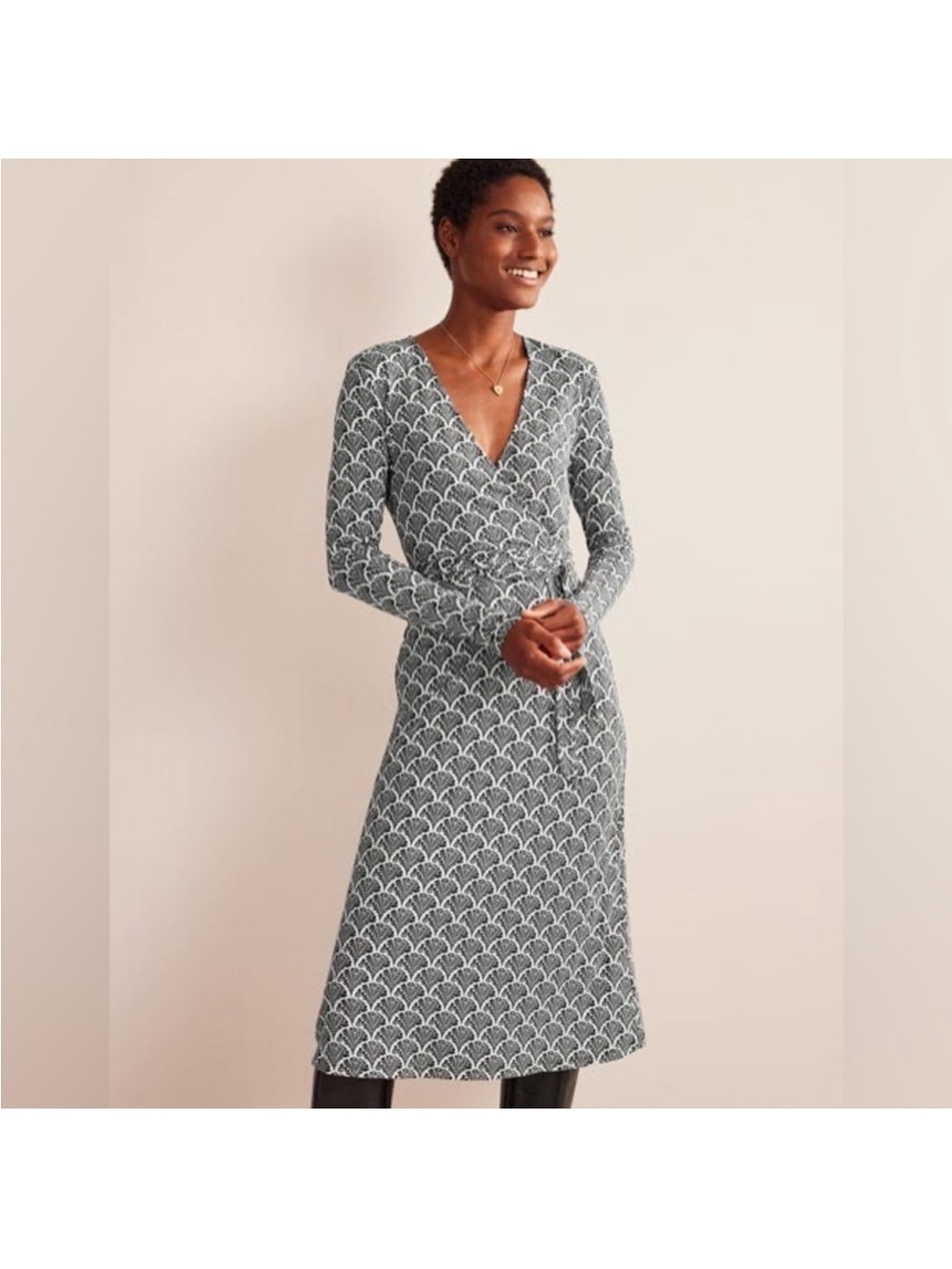 Boden - Damask black and white wrap dress - size 6L